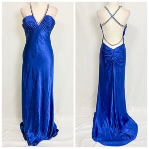 Vintage Y2K Morgan & Co. Royal Blue Backless Prom Dress